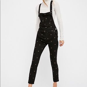 We the Free People Embroidered Black Overalls